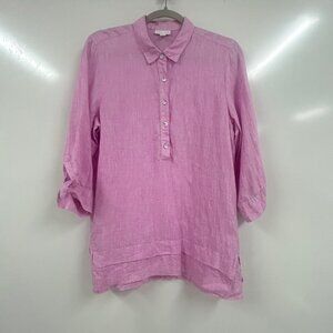 J. Jill Small 100% Linen Tunic Button Front Roll Tab Quiet Lux Grandma resort